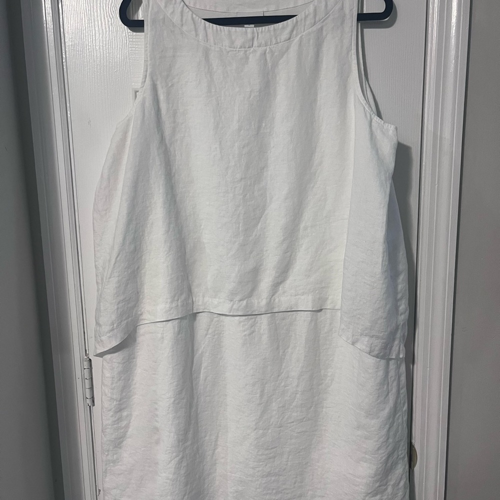 J Jill PureJill XL women’s White Sleeveless Linen Shift Dress - Picture 2 of 8